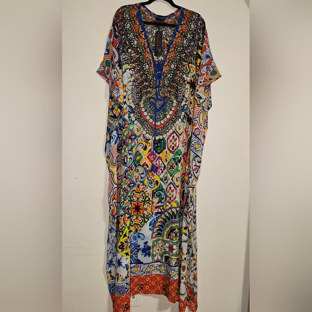 Blue And Yellow Paisley Swim Coverup